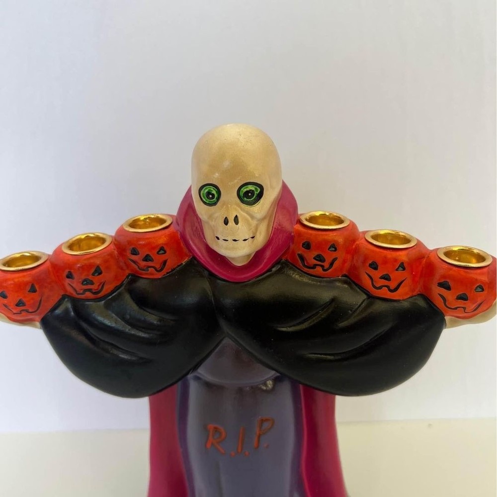 Russ Berrie 7.5” Pumpkin Skeleton Head Candleabra Decoration Vintage 70’s - Picture 4 of 8